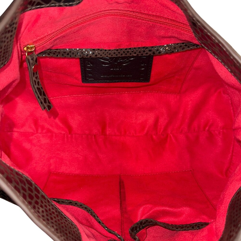 Sharif Suede and Leather Python Embossed Patchwork Gold Tiger Head Shoulder Bag - Picture 11 of 16